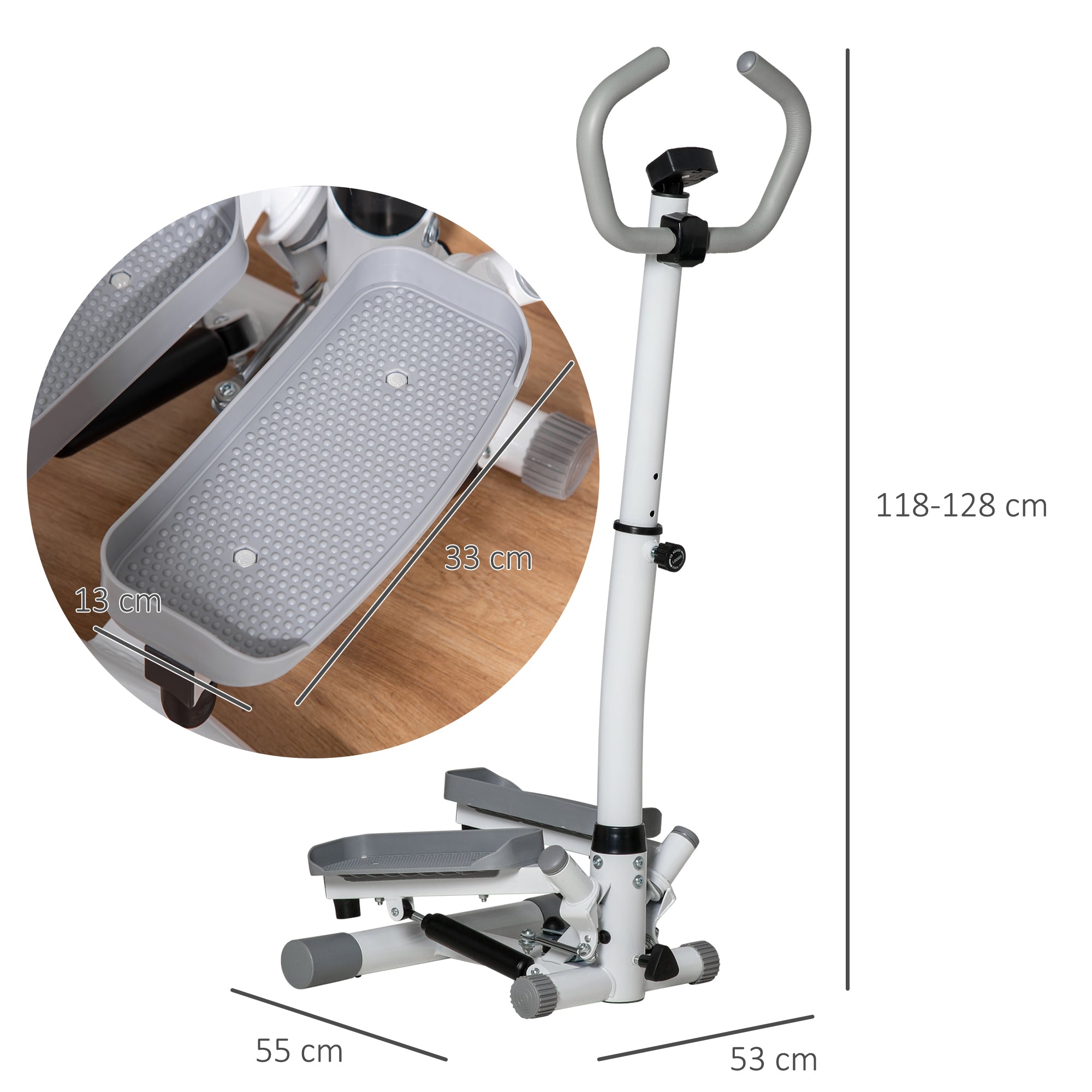 HOMCOM Adjustable Twist Stepper Aerobic Ab Exercise Fitness Workout Machine w/ LCD Screen, Height Adjust Handlebars for Home Gym, White and Grey 
