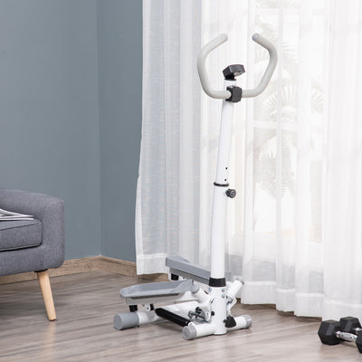 HOMCOM Adjustable Twist Stepper Aerobic Ab Exercise Fitness Workout Machine w/ LCD Screen, Height Adjust Handlebars for Home Gym, White and Grey 