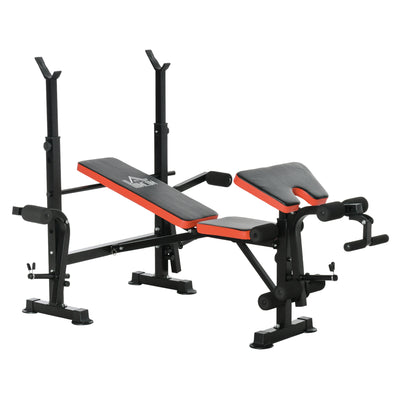 HOMCOM Adjustable Weight Bench with Leg Developer Barbell Rack for Weight Lifting and Strength Training Multifunctional Workout Station for Home Gym Fitness 