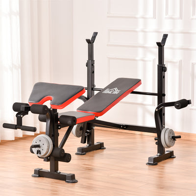 HOMCOM Adjustable Weight Bench with Leg Developer Barbell Rack for Weight Lifting and Strength Training Multifunctional Workout Station for Home Gym Fitness 