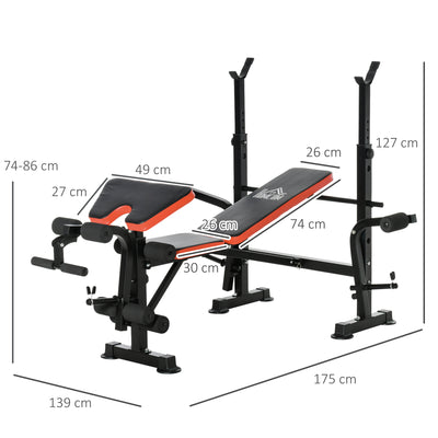 HOMCOM Adjustable Weight Bench with Leg Developer Barbell Rack for Weight Lifting and Strength Training Multifunctional Workout Station for Home Gym Fitness 