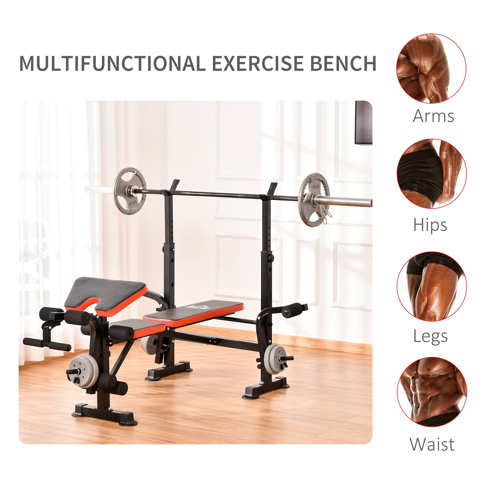 HOMCOM Adjustable Weight Bench with Leg Developer Barbell Rack for Weight Lifting and Strength Training Multifunctional Workout Station for Home Gym Fitness 