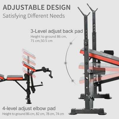 HOMCOM Adjustable Weight Bench with Leg Developer Barbell Rack for Weight Lifting and Strength Training Multifunctional Workout Station for Home Gym Fitness 