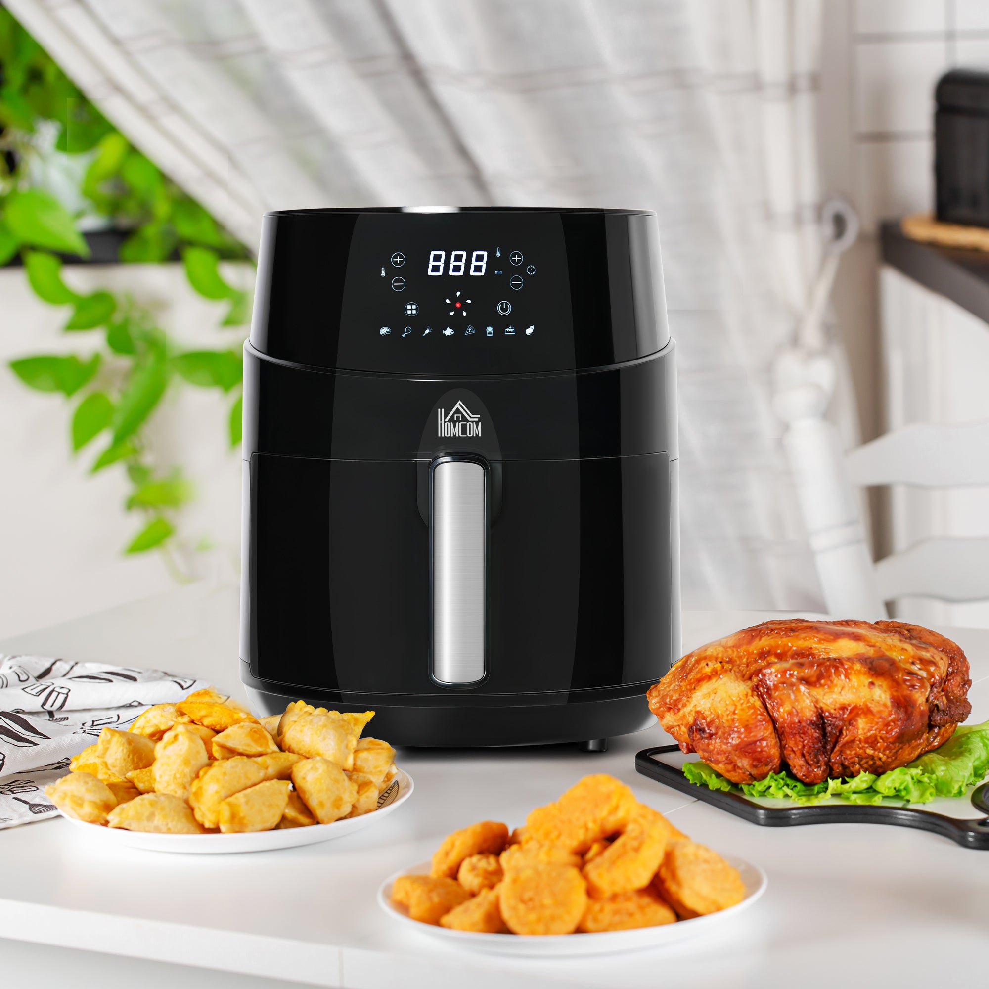 HOMCOM Air Fryer, 1500W 4.5L Air Fryer Oven with Digital Display, Rapid Air Circulation, Adjustable Temperature, Timer and Nonstick Basket for Oil Less or Low Fat Cooking, Black 