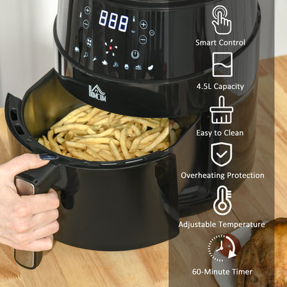 HOMCOM Air Fryer, 1500W 4.5L Air Fryer Oven with Digital Display, Rapid Air Circulation, Adjustable Temperature, Timer and Nonstick Basket for Oil Less or Low Fat Cooking, Black 