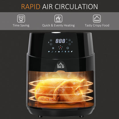 HOMCOM Air Fryer, 1500W 4.5L Air Fryer Oven with Digital Display, Rapid Air Circulation, Adjustable Temperature, Timer and Nonstick Basket for Oil Less or Low Fat Cooking, Black 