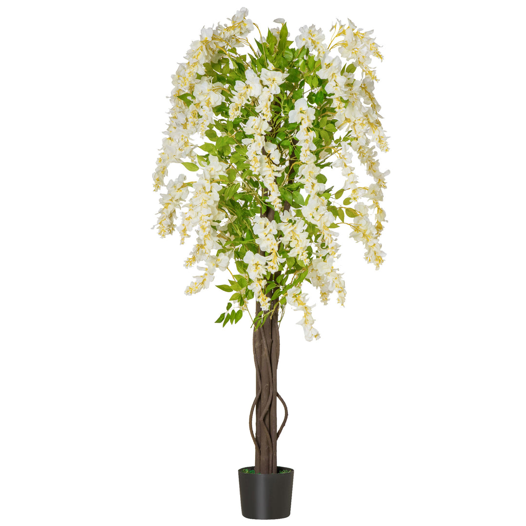 HOMCOM Artificial Realistic White Wisteria Tree Faux Decorative Plant in Nursery Pot for Indoor Outdoor Décor, 160cm 