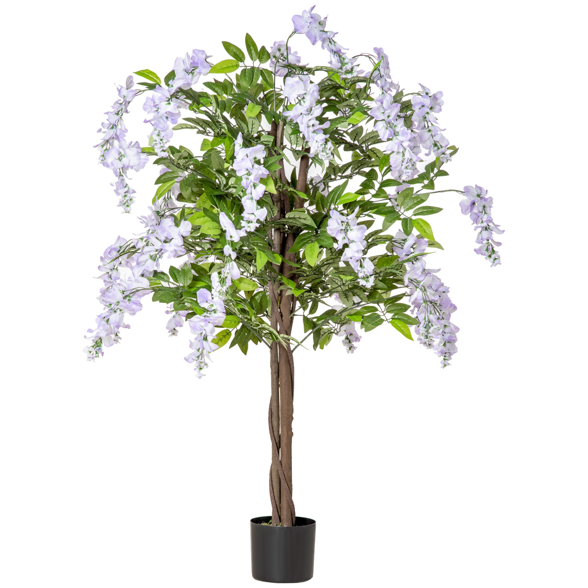 HOMCOM Artificial Realistic Wisteria Flower Tree Faux Decorative Plant in Nursery Pot for Indoor Outdoor Décor, 110cm 
