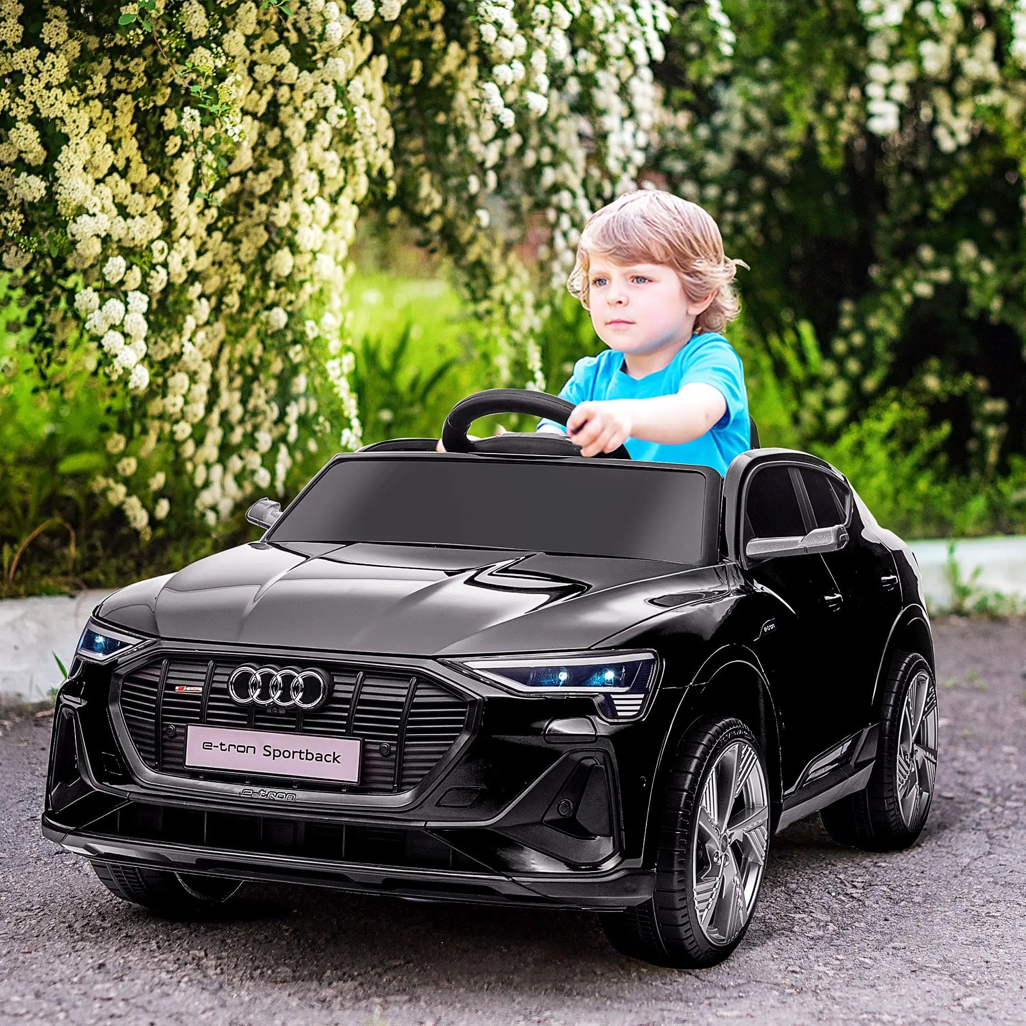 HOMCOM Audi E-tron Licensed 12V Kids' Electric Ride on, Electric Car for Kids, with Parental Remote, Music Lights MP3, Suspension Wheels, for 3-5 Years, Black 