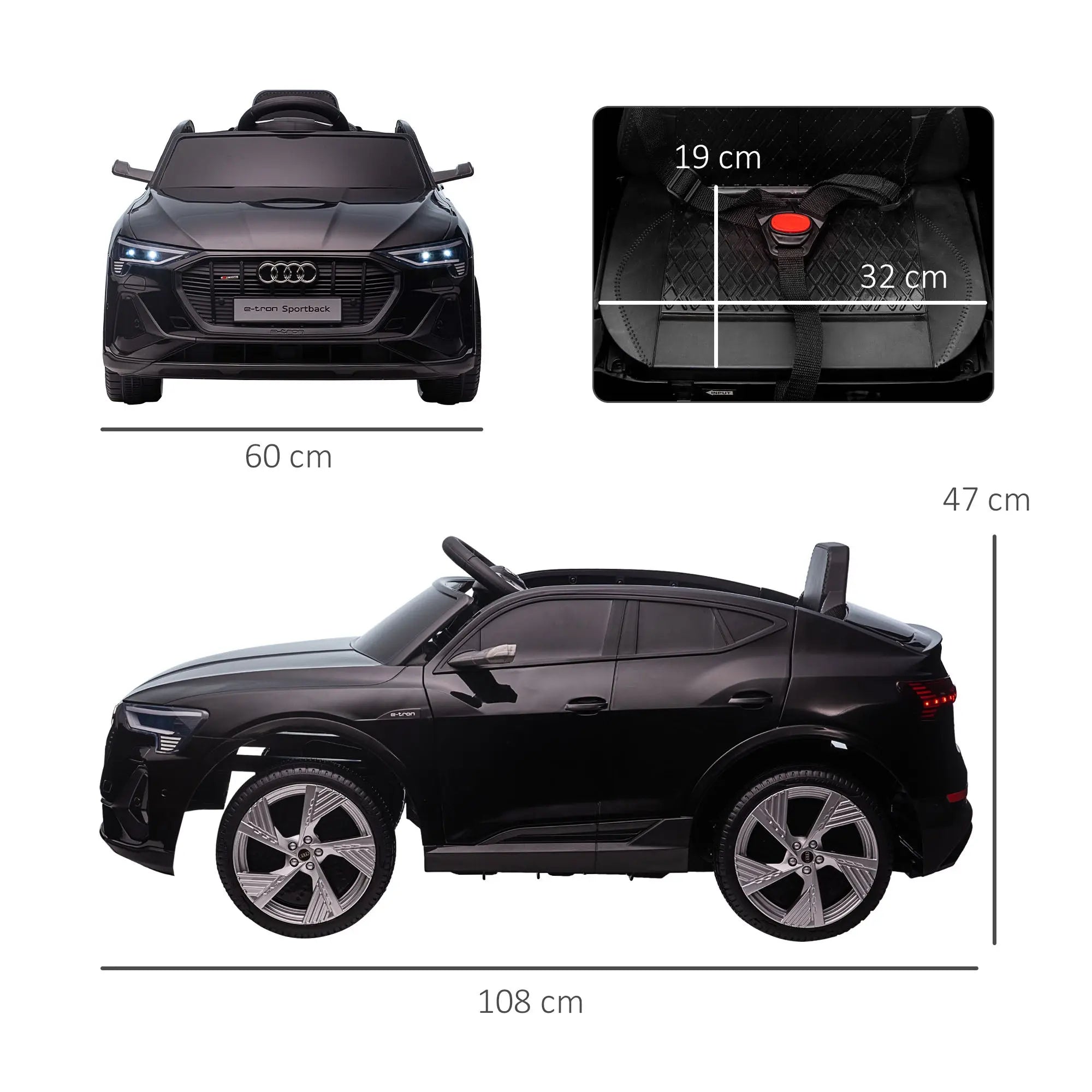 HOMCOM Audi E-tron Licensed 12V Kids' Electric Ride on, Electric Car for Kids, with Parental Remote, Music Lights MP3, Suspension Wheels, for 3-5 Years, Black 