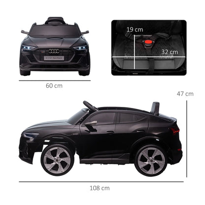 HOMCOM Audi E-tron Licensed 12V Kids' Electric Ride on, Electric Car for Kids, with Parental Remote, Music Lights MP3, Suspension Wheels, for 3-5 Years, Black 