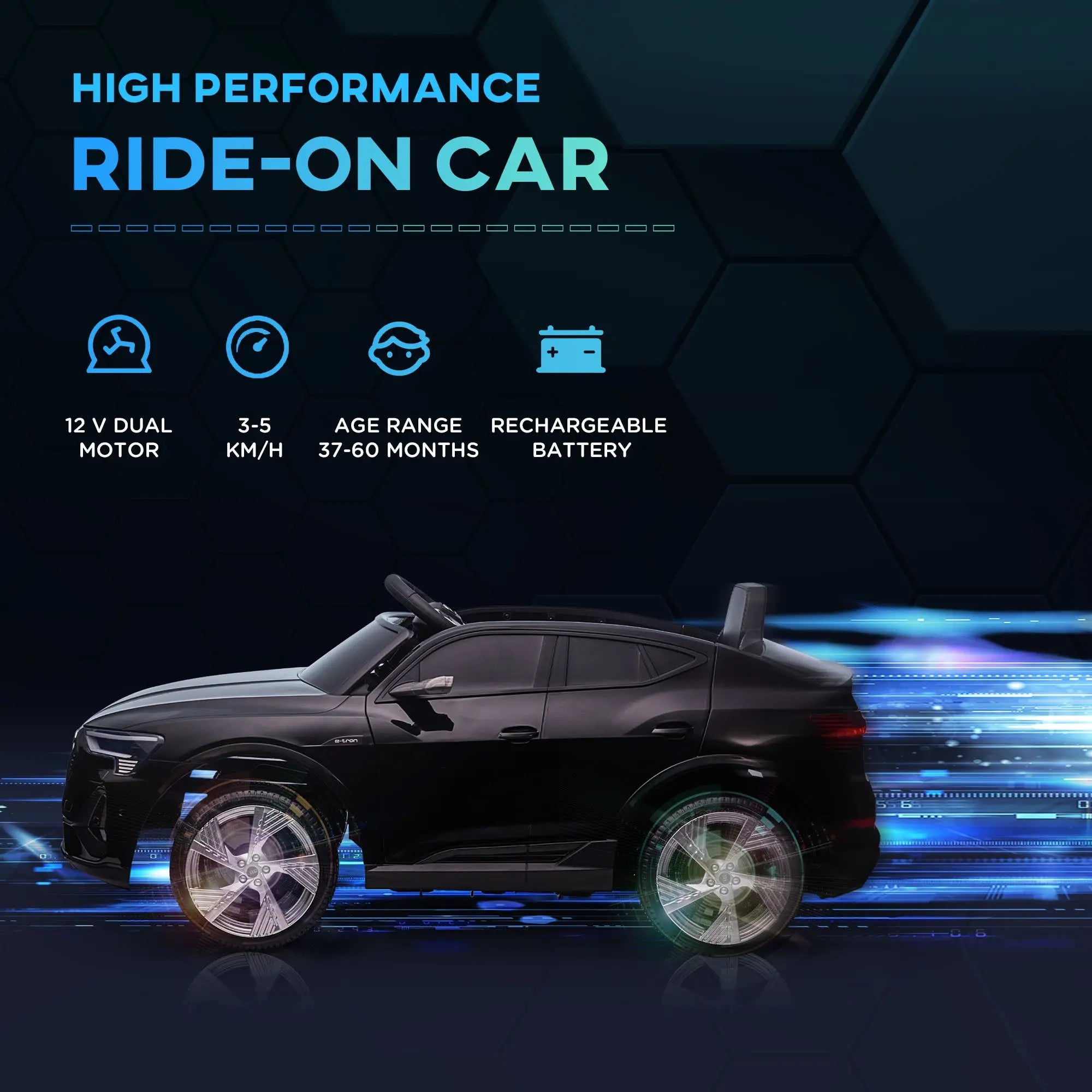 HOMCOM Audi E-tron Licensed 12V Kids' Electric Ride on, Electric Car for Kids, with Parental Remote, Music Lights MP3, Suspension Wheels, for 3-5 Years, Black 