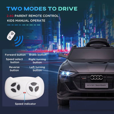 HOMCOM Audi E-tron Licensed 12V Kids' Electric Ride on, Electric Car for Kids, with Parental Remote, Music Lights MP3, Suspension Wheels, for 3-5 Years, Black 