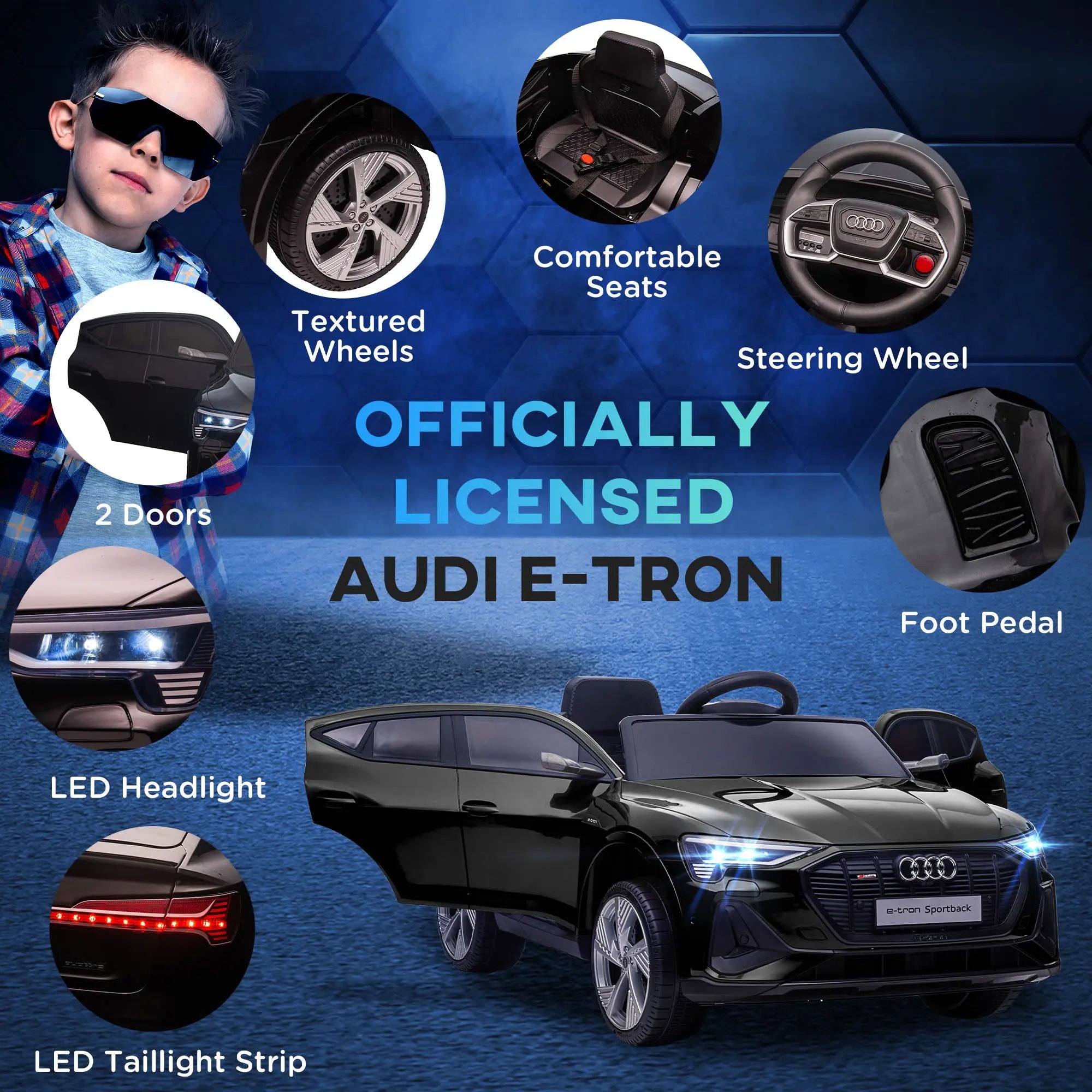 HOMCOM Audi E-tron Licensed 12V Kids' Electric Ride on, Electric Car for Kids, with Parental Remote, Music Lights MP3, Suspension Wheels, for 3-5 Years, Black 