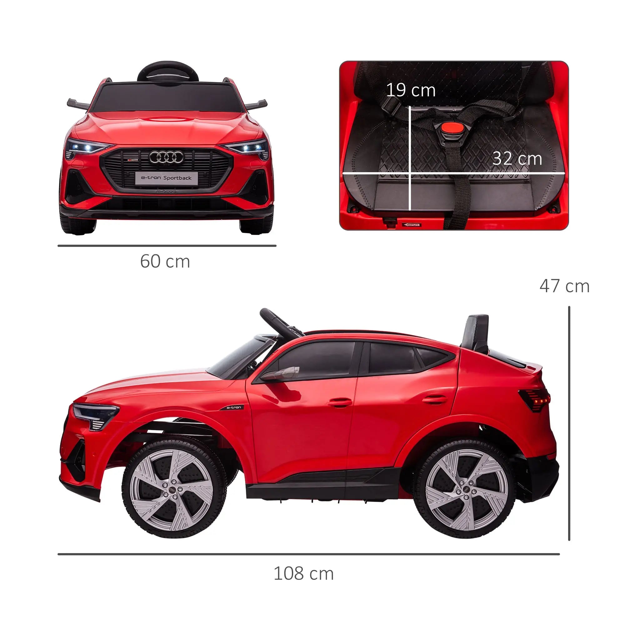 HOMCOM Audi E-tron Licensed 12V Kids' Electric Ride on, Electric Car for Kids, with Parental Remote, Music Lights MP3, Suspension Wheels, for 3-5 Years, Red 