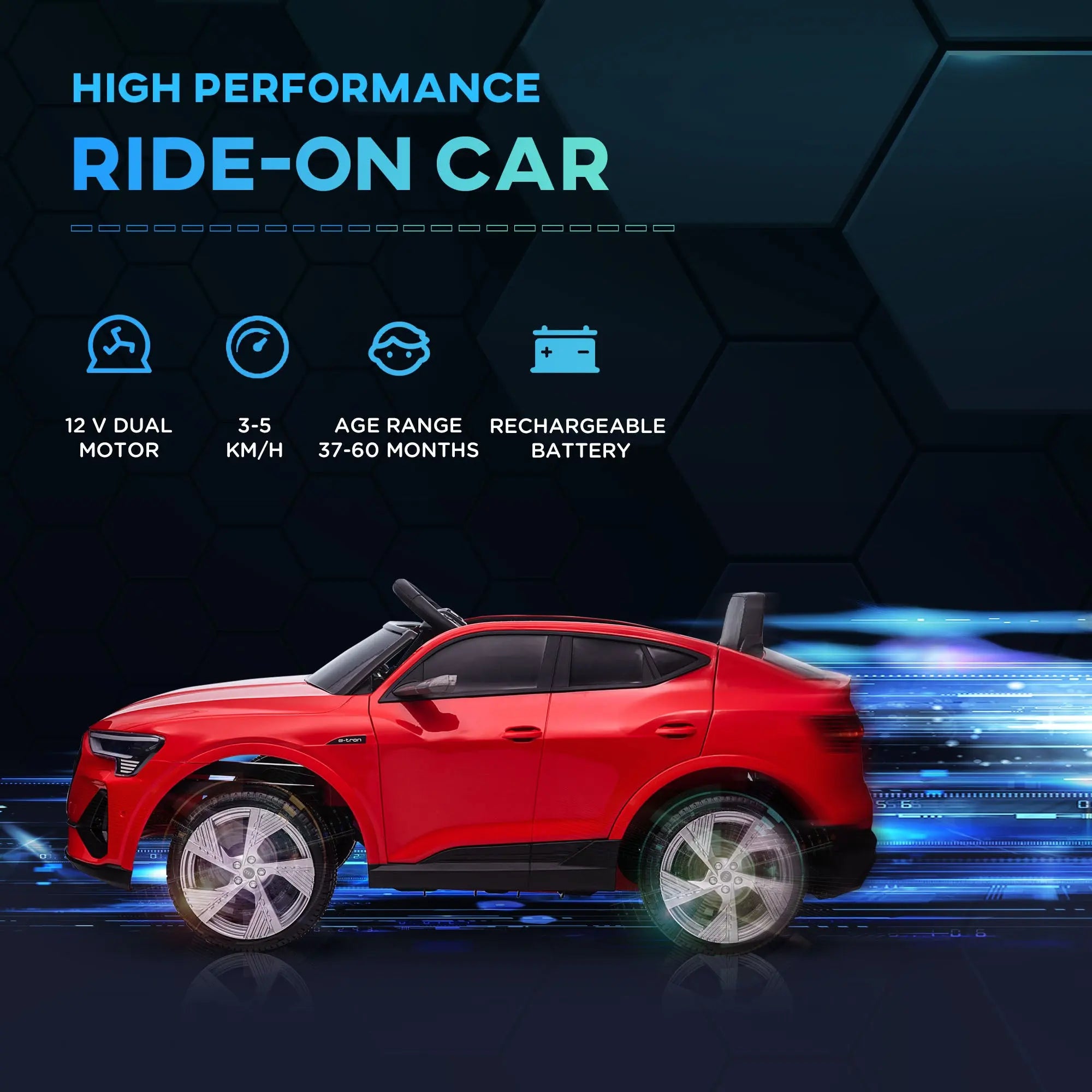 HOMCOM Audi E-tron Licensed 12V Kids' Electric Ride on, Electric Car for Kids, with Parental Remote, Music Lights MP3, Suspension Wheels, for 3-5 Years, Red 