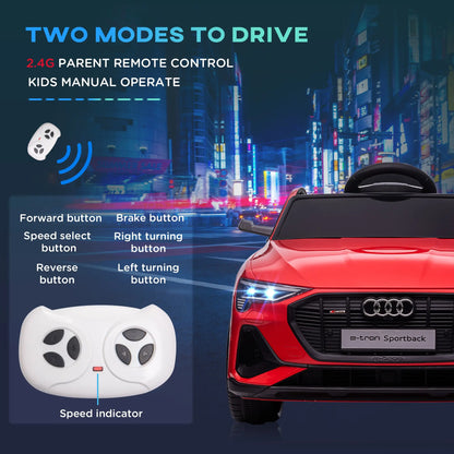 HOMCOM Audi E-tron Licensed 12V Kids' Electric Ride on, Electric Car for Kids, with Parental Remote, Music Lights MP3, Suspension Wheels, for 3-5 Years, Red 