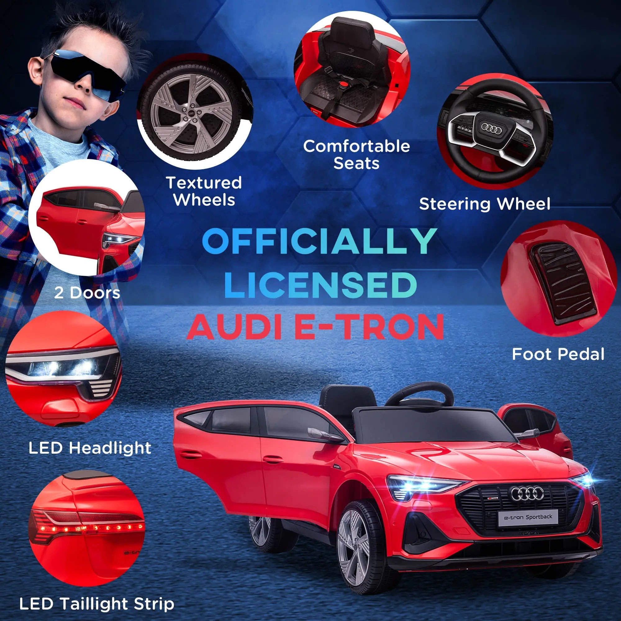 HOMCOM Audi E-tron Licensed 12V Kids' Electric Ride on, Electric Car for Kids, with Parental Remote, Music Lights MP3, Suspension Wheels, for 3-5 Years, Red 