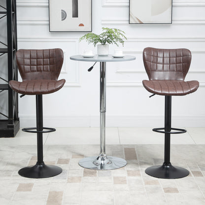 HOMCOM Bar Stools Set of 2 Adjustable Height Swivel Bar Chairs in PU Leather with Backrest & Footrest, Brown 