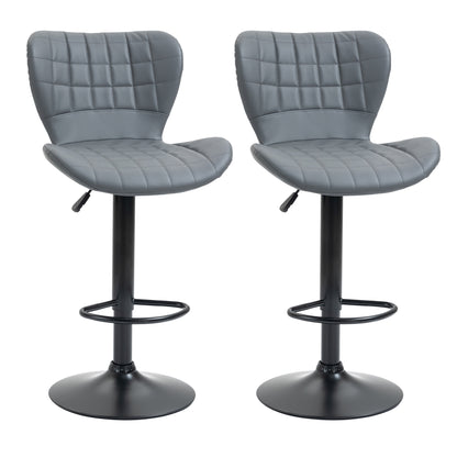HOMCOM Bar Stools Set of 2 Adjustable Height Swivel Bar Chairs in PU Leather with Backrest & Footrest, Grey 