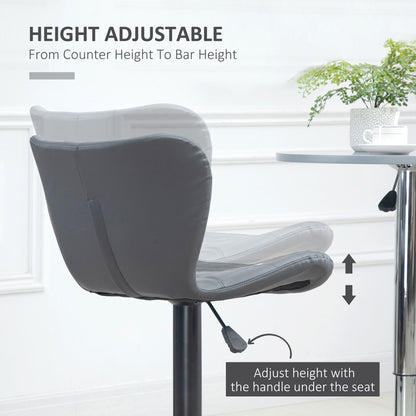 HOMCOM Bar Stools Set of 2 Adjustable Height Swivel Bar Chairs in PU Leather with Backrest & Footrest, Grey 