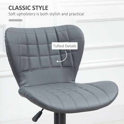 HOMCOM Bar Stools Set of 2 Adjustable Height Swivel Bar Chairs in PU Leather with Backrest & Footrest, Grey 