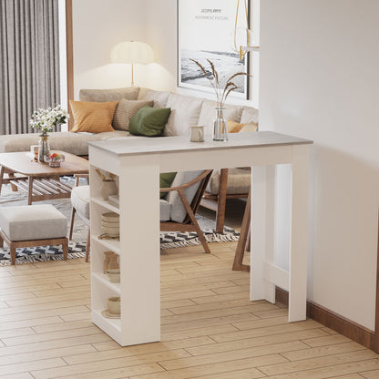 HOMCOM Bar Table, Dining Table with 4-Tier Storage Shelf for Breakfast Bar, Kitchen, Dining Room, Living Room, Grey 
