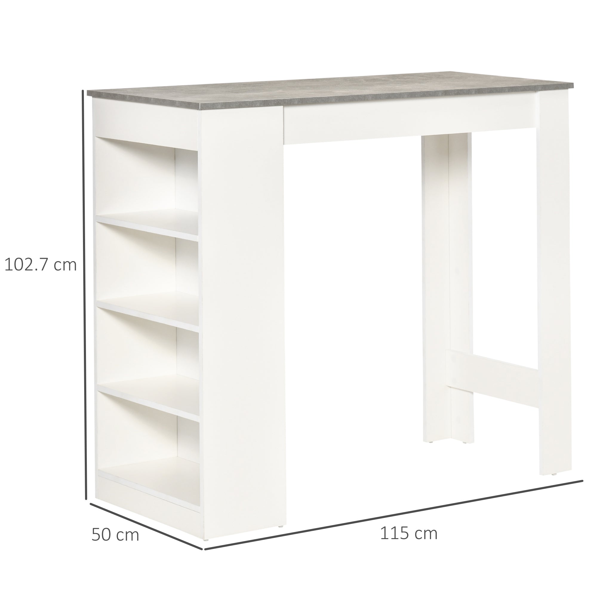 HOMCOM Bar Table, Dining Table with 4-Tier Storage Shelf for Breakfast Bar, Kitchen, Dining Room, Living Room, Grey 