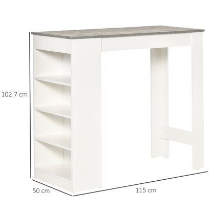 HOMCOM Bar Table, Dining Table with 4-Tier Storage Shelf for Breakfast Bar, Kitchen, Dining Room, Living Room, Grey 