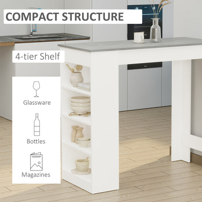 HOMCOM Bar Table, Dining Table with 4-Tier Storage Shelf for Breakfast Bar, Kitchen, Dining Room, Living Room, Grey 