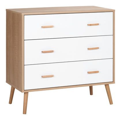HOMCOM Chest of Drawers with 3 Drawers, Bedroom Cabinet, Storage Organizer for Living Room, White and Natural 