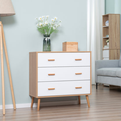 HOMCOM Chest of Drawers with 3 Drawers, Bedroom Cabinet, Storage Organizer for Living Room, White and Natural 