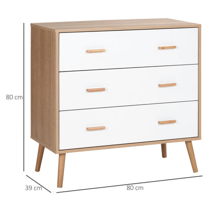 HOMCOM Chest of Drawers with 3 Drawers, Bedroom Cabinet, Storage Organizer for Living Room, White and Natural 