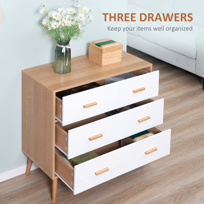 HOMCOM Chest of Drawers with 3 Drawers, Bedroom Cabinet, Storage Organizer for Living Room, White and Natural 