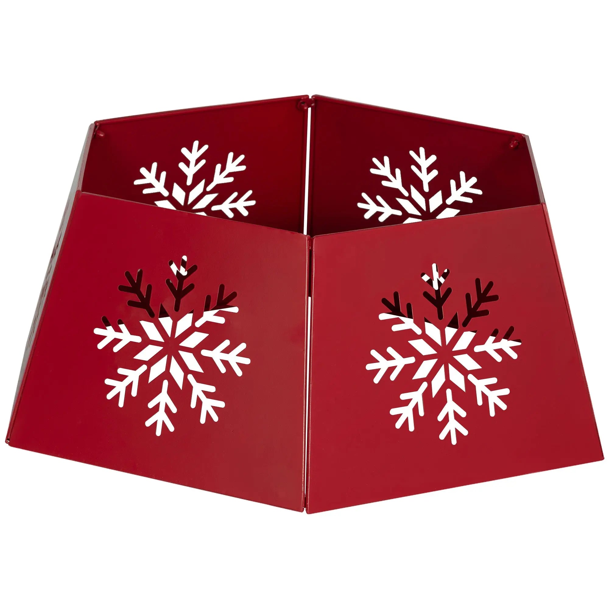 HOMCOM Christmas Tree Collar, Hexagon Christmas Tree Base Cover with Hollow Snowflake Patterns, Xmas Decoration for Party, Holiday, Home, Red 