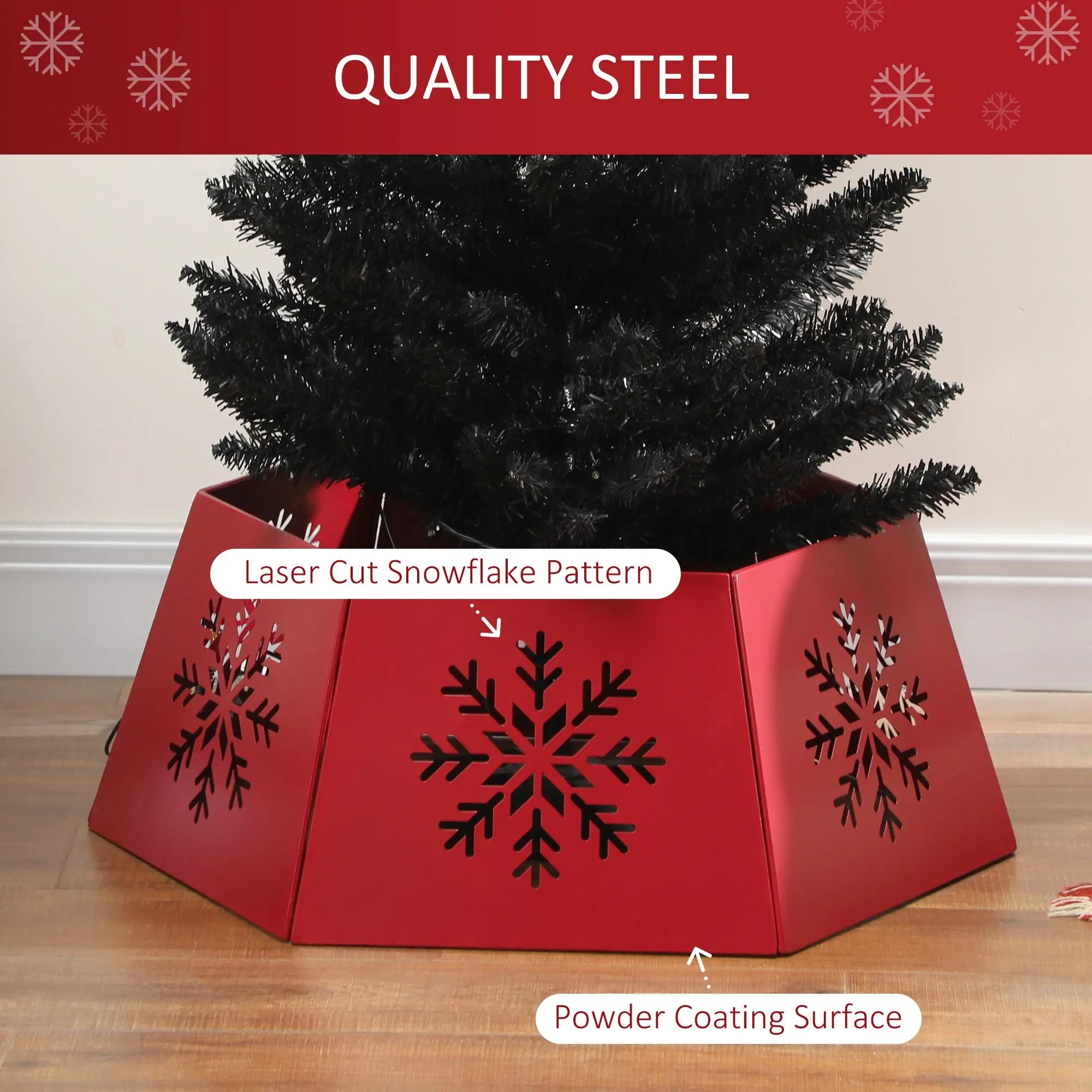 HOMCOM Christmas Tree Collar, Hexagon Christmas Tree Base Cover with Hollow Snowflake Patterns, Xmas Decoration for Party, Holiday, Home, Red 