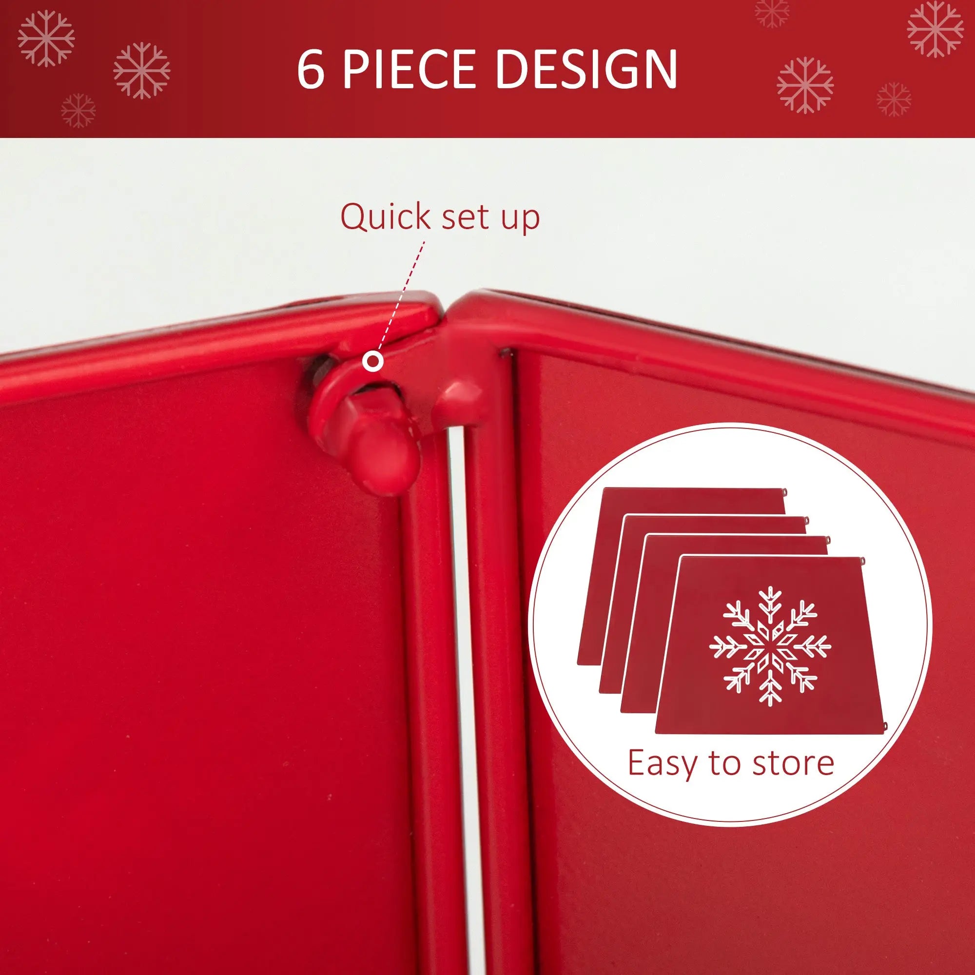 HOMCOM Christmas Tree Collar, Hexagon Christmas Tree Base Cover with Hollow Snowflake Patterns, Xmas Decoration for Party, Holiday, Home, Red 