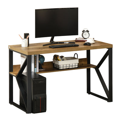 HOMCOM Computer Desk Writing Desk Home Office PC Laptop Workstation with Storage Shelf 120 x 60 x 76cm Black Brown Wood Effect 