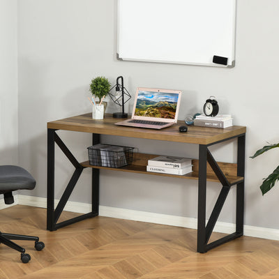 HOMCOM Computer Desk Writing Desk Home Office PC Laptop Workstation with Storage Shelf 120 x 60 x 76cm Black Brown Wood Effect 