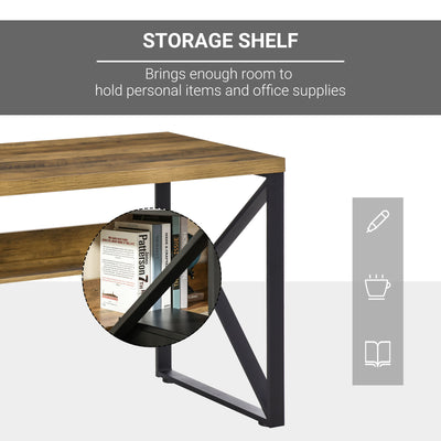 HOMCOM Computer Desk Writing Desk Home Office PC Laptop Workstation with Storage Shelf 120 x 60 x 76cm Black Brown Wood Effect 