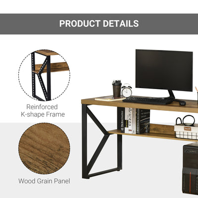 HOMCOM Computer Desk Writing Desk Home Office PC Laptop Workstation with Storage Shelf 120 x 60 x 76cm Black Brown Wood Effect 