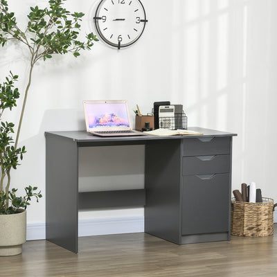 HOMCOM Computer Desk with Drawers, High Gloss Home Office Desk with Storage Cabinet, Study Workstation, 120 x 60cm, Grey 