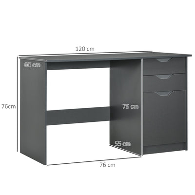 HOMCOM Computer Desk with Drawers, High Gloss Home Office Desk with Storage Cabinet, Study Workstation, 120 x 60cm, Grey 