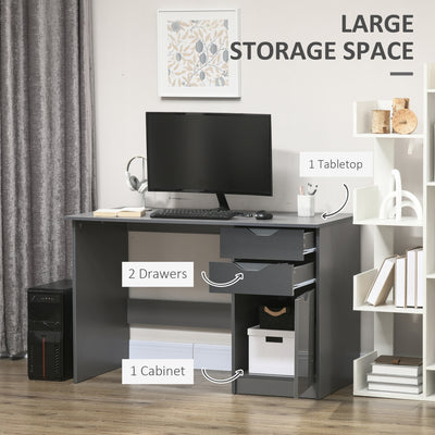 HOMCOM Computer Desk with Drawers, High Gloss Home Office Desk with Storage Cabinet, Study Workstation, 120 x 60cm, Grey 