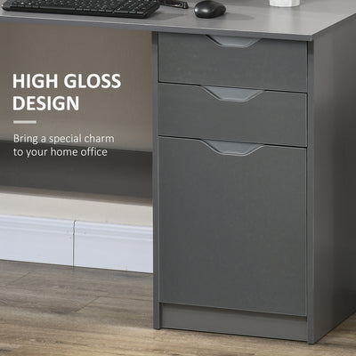 HOMCOM Computer Desk with Drawers, High Gloss Home Office Desk with Storage Cabinet, Study Workstation, 120 x 60cm, Grey 