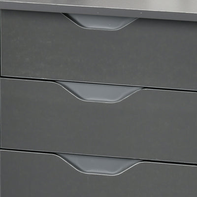 HOMCOM Computer Desk with Drawers, High Gloss Home Office Desk with Storage Cabinet, Study Workstation, 120 x 60cm, Grey 