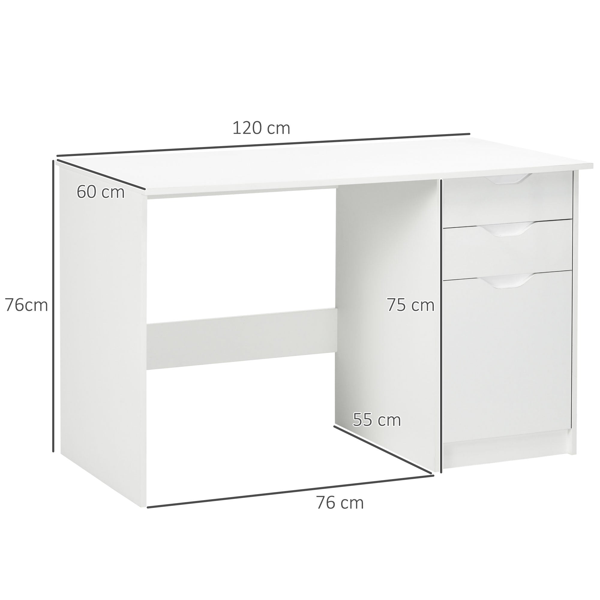 HOMCOM Computer Desk with Drawers, High Gloss Home Office Desk with Storage Cabinet, Study Workstation, 120 x 60cm, White 
