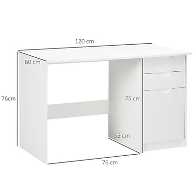 HOMCOM Computer Desk with Drawers, High Gloss Home Office Desk with Storage Cabinet, Study Workstation, 120 x 60cm, White 
