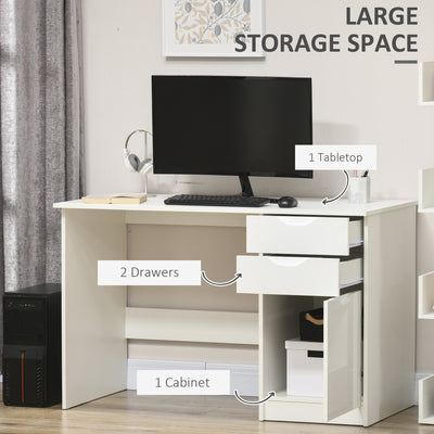 HOMCOM Computer Desk with Drawers, High Gloss Home Office Desk with Storage Cabinet, Study Workstation, 120 x 60cm, White 