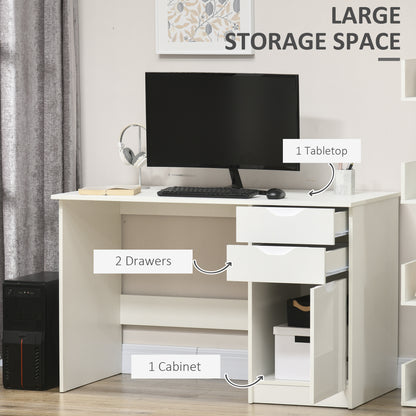 HOMCOM Computer Desk with Drawers, High Gloss Home Office Desk with Storage Cabinet, Study Workstation, 120 x 60cm, White 